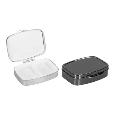 Afbeelding van kwmobile Pillendoos met 2 vakken Set van 2x Roestvrij Staal Pillendoosje Organizer Voor Tabletten en Pillen in zilver / zwart