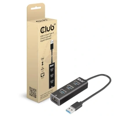 Afbeelding van club3D CSV 1430A USB 3.2 Gen 1 (USB 3.0) / RJ45 Adapter Zwart 18 cm