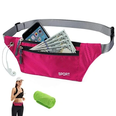 Afbeelding van Heuptas voor dames, heren, kinderen, sport, loopriem, waterdicht, tas, hardlooptas, verstelbaar, geld, paspoort, tickets, mobiele telefoon, geschikt klimmen, fietsen, reizen, joggen, Roos