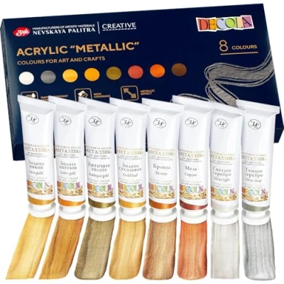 Afbeelding van Decola Set van 8 tubes acrylverf in metallic effect schilderen en decoratie op elk oppervlak Nevskaya Palitra