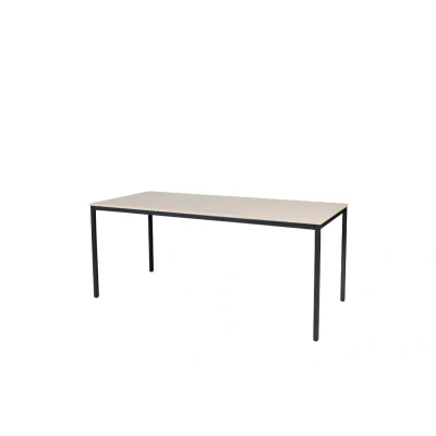 Afbeelding van Domino Basic bureautafel, vaste hoogte met 180x80cm lindberg (licht) eiken 25mm blad en zwart (RAL9005) 4 poot frame