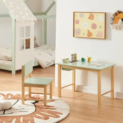 Afbeelding van Kindertafel met kinderstoel Skjåk naturel en mint [en.casa]