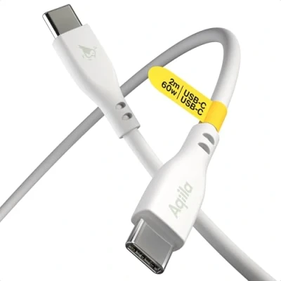 Afbeelding van Aqiila Laadkabel, USB C naar C, 60W, 480Mbps, 2 meter, silicone, Cablebird CS12 Wit