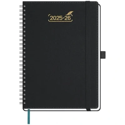 Afbeelding van BEZEND Agenda 2025 2026 A5 Spiraal 21 x 15,5 cm Weekplanner 25 26 met Dubbel Tijdschema 1 Week 2 Pagina&#039;s 18 Maanden Van Jul tot december Zachte PU Lederen Cover Zwart