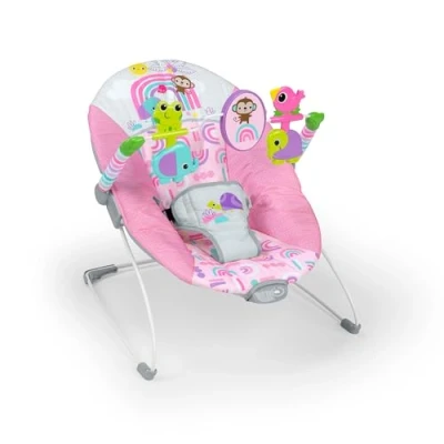 Afbeelding van BRIGHT STARTS Pink Paradise Wipstoeltje, rustgevende vibraties, interactief speelgoed, vanaf de geboorte