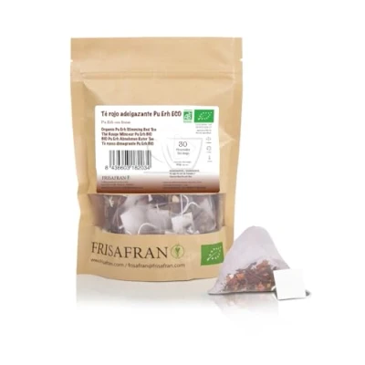Image de FRISAFRAN Pyramides de thé rouge pu erh Bio 30Un 60g Minceur Diurétique Digestif Détox Brûleur graisse drainant tisane en sachets infusion sans additifs
