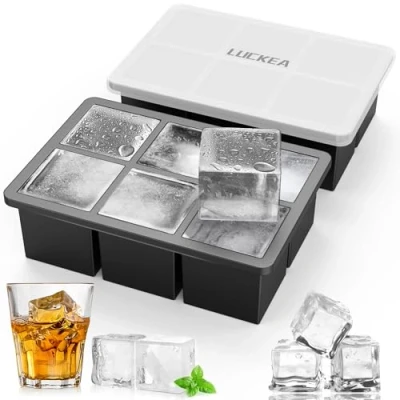 Afbeelding van LUCKEA Set van 2 XXL ijsblokjesvormen met deksel, 6 vakken, BPA vrij, voor gekoelde dranken, whisky en cocktails