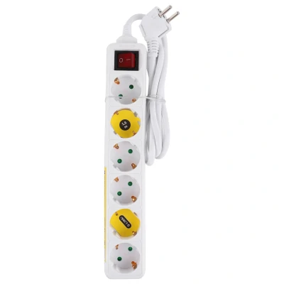 Afbeelding van Q Link Stekkerdoos met Schakelaar 6 Voudige Verlengkabel Randaarde 3 x 1.5 mm² m Wit