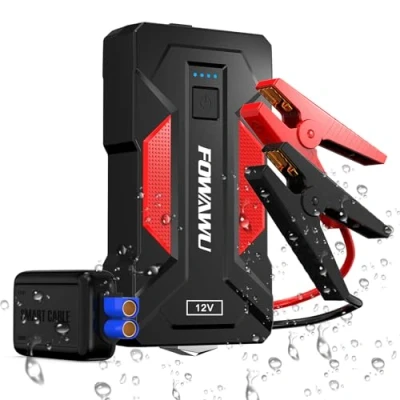 Afbeelding van FOWAWU Starthulp voor de auto, 3000 A, piekstroom: 24800 mAh, waterdicht (voor 9 liter benzinemotoren en 7 l dieselmotoren), draagbare batterijbooster met USB/ledlicht