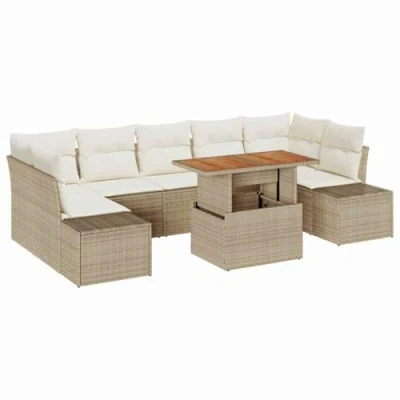 Afbeelding van vidaXL 8 Delige Tuin Sofa Set met Kussens Beige Poly Rattan