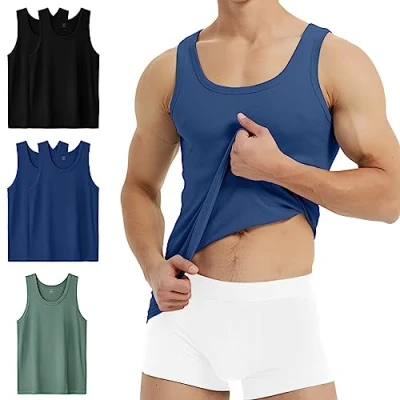 Afbeelding van YouShow tanktops voor heren, 100% katoen, fijne ribben, set van 3/5 stuks
