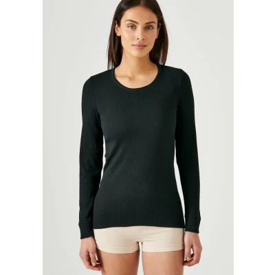 Afbeelding van Damart T shirt met ronde hals, Thermolactyl geribde fleece, Intense warmte 4 Dames Zwart XS