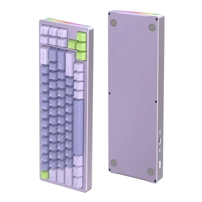 Afbeelding van ATTACK SHARK M71 Clavier de Jeu mécanique personnalisé en Aluminium CNC, tri Mode BT5.0/2.4G sans Fil/Filaire, Rechargeable 4600 mAh, 68% Hotswap Gasket, éclairage RVB 14 Chroma pour Mac&amp;Win Lavande