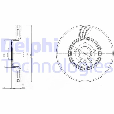 Afbeelding van DELPHI BG3784 Remschijf 316 28 5 Geventileerd Geolied Semi finished Zonder wiellager, ABS sensorring VOLVO: XC90 I, V70 3, S80 II