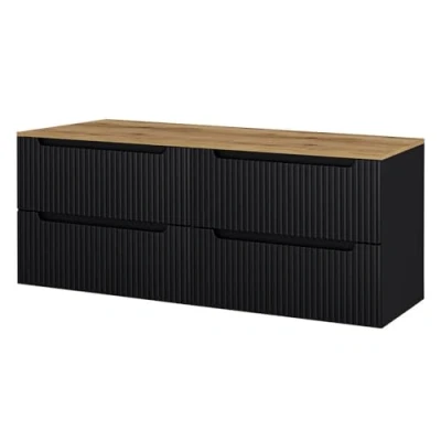 Afbeelding van Dubbele wastafelonderkast Newport 60x160x40 cm zwart en eikenkleurig [en.casa]