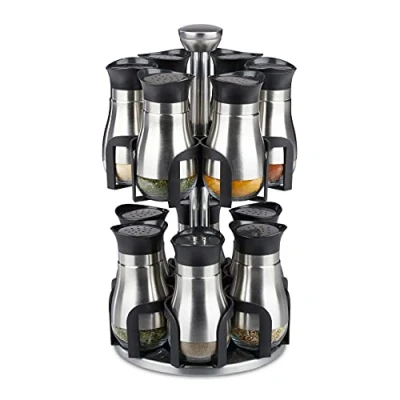 Afbeelding van Relaxdays kruidencarrousel rvs 12 potjes kruidenrek draaibaar kruiden organizer