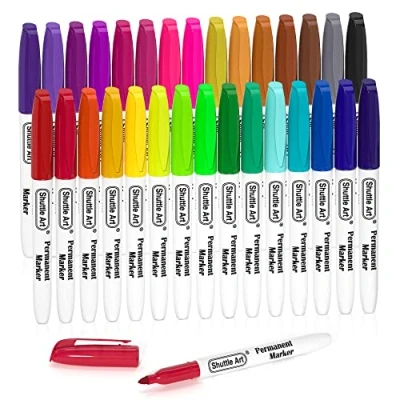 Afbeelding van Shuttle Art Permanente markers, fijne punt, verschillende kleuren, voor kunststof, hout, steen, metaal en glas, om te krabbelen, markeren