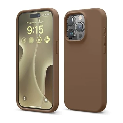 Afbeelding van elago Liquid siliconen hoesje compatibel met iPhone 15 Pro, hoogwaardige kwaliteit, integraal beschermend omhulsel [4 laags schokbestendige structuur], zachte anti kras microvezel voering (Bruin)