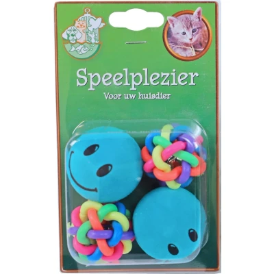Afbeelding van Kattenspeelgoed blisterpak a 4 2x smiley met knoopbal Gebr. de Boon