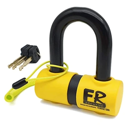 Afbeelding van FR SECURITE FR50 Anti diefstal Motorfiets Mini U Lock Schijfhangslot Goedgekeurd Classe SRA Gehard Staal Ø18, 45x65mm Scooter Veiligheid + Herinneringskabel