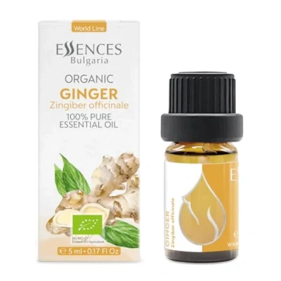 Afbeelding van Essences Bulgaria Biologische gemberolie 5 ml Zingiber officinale 100% zuiver en natuurlijk onverdund therapeutische kwaliteit aromatherapie cosmetica wreedheidsvrij niet GMO