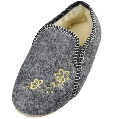 Afbeelding van APREGGIO winterpantoffels voor dames warme pantoffels van wolvilt vilten vilt, Goudgrijs.
