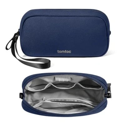 Afbeelding van tomtoc Kabelopbergtas, kabeltas voor accessoires, tech tas, kabeltas, draagbare kabelorganizer powerbank, mobiele telefoon, dagelijkse voorwerpen, Navy Blauw, S, Zakorganizer