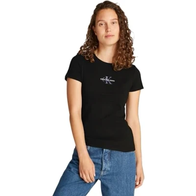 Afbeelding van Calvin Klein Jeans Gradient Monologo SLIM TEE Tshirt basic, Dames, Maat: Small, Black