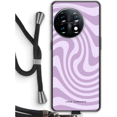 Afbeelding van Case Company® hoesje met Koord geschikt voor OnePlus 11 Swirl Paars Telefoonhoesje Zwart Bescherming aan alle Kanten en Over de Schermrand