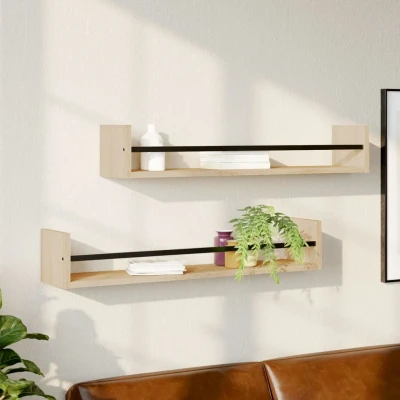 Afbeelding van Wandschappen met stangen 2 st 80x16x14 cm Sonoma eikenkleurig