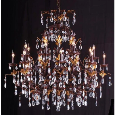 Afbeelding van LumiLamp Kroonluchter Ø 135x125/180 cm Goudkleurig Bruin Ijzer Glas Hanglamp