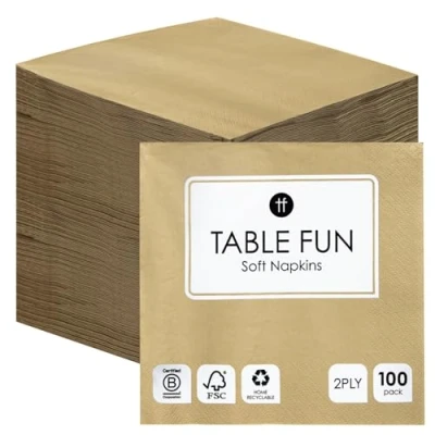 Afbeelding van Talking Tables 100 stuks zachte papieren servetten goud voor Kerstmis, verjaardag, bruiloft, catering, servies, wegwerp, recyclebaar, gemaakt in de EU, 2 laags, 33 cm