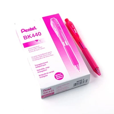 Afbeelding van Pentel BK440 Set van 12 roze intrekbare balpen, comfortabel driehoekig lichaam