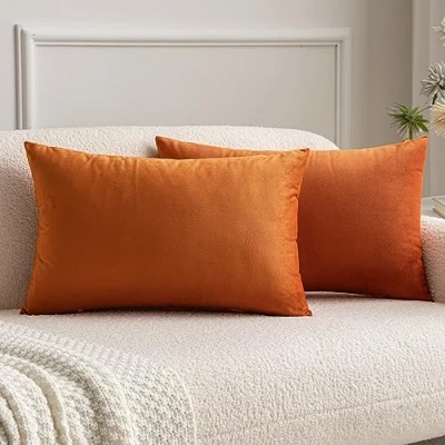 Afbeelding van MIULEE Set van 2 decoratieve kussenhoezen fluweel voor de bank, kussensloop, super glad, zacht, woondecoratie, woonkamer, slaapkamer, rechthoekig, 30 x 50 cm, oranje