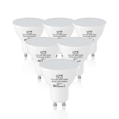 Afbeelding van LUTW Ledlampen, GU10, koudwit, 6500 K, MR16, 5 W, komt overeen met halogeenspots, 40 AC220 240 V, 505 lm, 120 graden brede straal, niet dimbaar, energiebesparend, 6 stuks