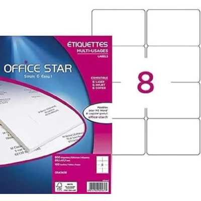 Afbeelding van OFFICE STAR Box met 800 multifunctionele etiketten, personaliseerbaar, bedrukbaar, formaat 99,1 x 67,7 mm, laser /inkjetdruk, OS43438