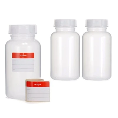 Afbeelding van Octopus 3 x 500 ml lege flessen met brede hals, van polyethyleen lage dichtheid, schroefdop, laboratoriumflessen deksel, voor laboratorium, keuken of hobby