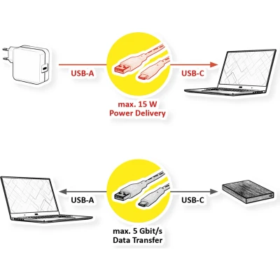 Afbeelding van ROLINE GREEN USB 3.2 Gen 1 kabel, A C, M/M, zwart, m