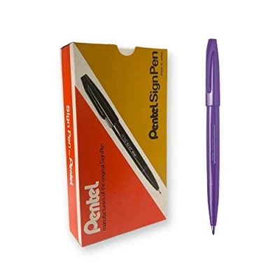Afbeelding van Pentel S520 V Sign Pen viltstiften, fijne punt, 0,8 mm, paars, 12 stuks