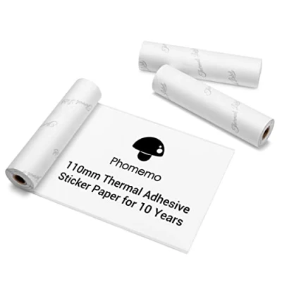 Afbeelding van Phomemo Zelfklevend thermisch papier, 110 mm, compatibel met M04S draagbare printer, mm x 3,5 m, voor doe het zelf kranten, onderwijs, stickers, 3 rollen