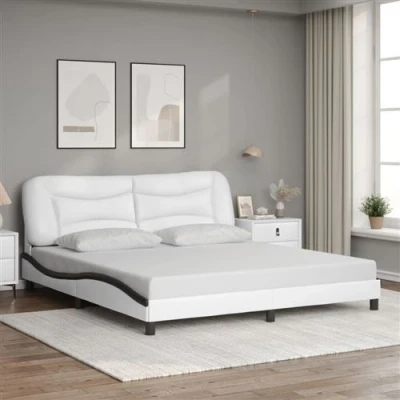 Image de vidaXL Cadre de lit et tête blanc noir 180x200 cm similicuir