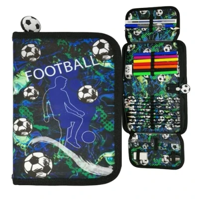 Afbeelding van Theonoi Trousse à crayons 2 compartiments d&#039;écolier remplie, Football,