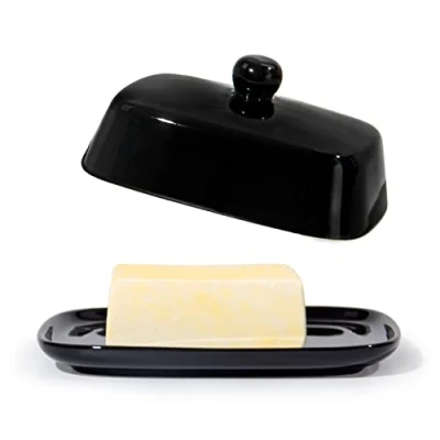 Afbeelding van Theo&amp;Cleo botervloot Boterbel van hoogwaardig keramiek boterschaal voor alle gangbare boters (250 g) porselein (zwart)
