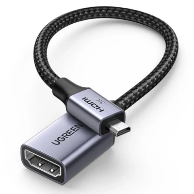 Afbeelding van UGREEN Adapter Micro HDMI naar 2.1 8K 60Hz 4K bidirectioneel kabel stekker bus 48Gbps eARC HDR VRR ALLM compatibel met PS5 4 Xbox Series X Raspberry Pi 5 camera PC monitor 25 cm
