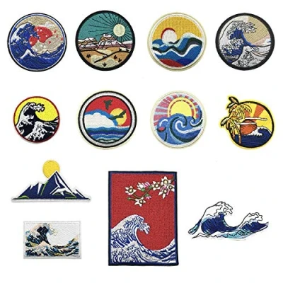 Afbeelding van Woohome Opstrijkbare letterpatches, 12 stuks zonsondergang golfpatches voor jeans, kleding