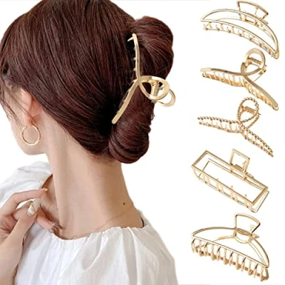 Afbeelding van 5 stuks haarspelden Grote dikke Antislip Voor dames Fijn haar haarclip (metaal A)