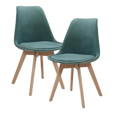 Afbeelding van [en.casa] Set van 2 eetkamerstoelen met comfortabele en gevoerde zitting, Scandinavische woonkamerstoel, robuuste constructie, kunststof hoes, corduroy, beuken, 82 x 49 54 cm, donkergroen
