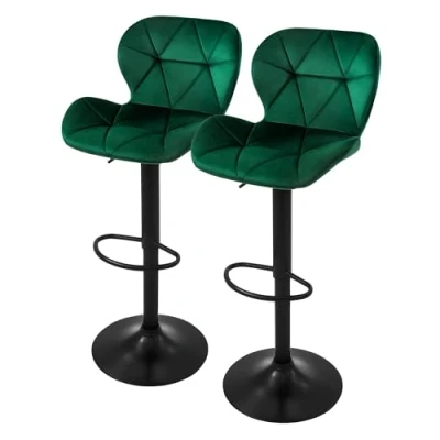 Afbeelding van Barkruk set van 2 groen fluwelen bekleding met rugleuning en voetensteun in hoogte verstelbaar 59 79cm ML Design