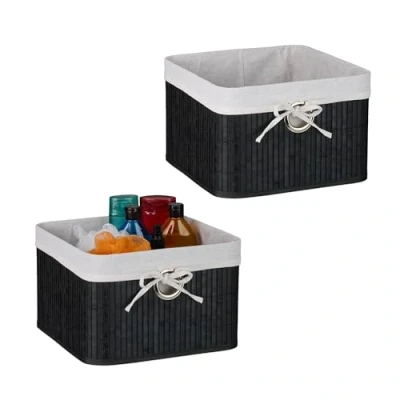 Afbeelding van opbergmand bamboe set van 4 20 x 31 cm badkamer zwart
