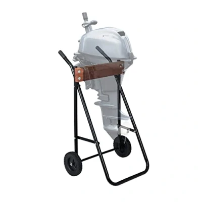 Afbeelding van Relaxdays buitenboordmotor trolley steekwagen hout &amp; metaal tot 100 kg zwart